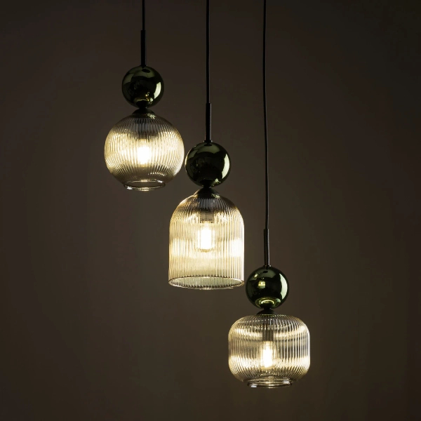 Glamour lampa wisząca do jadalni Sophia Green 11148 żebrowana zielony