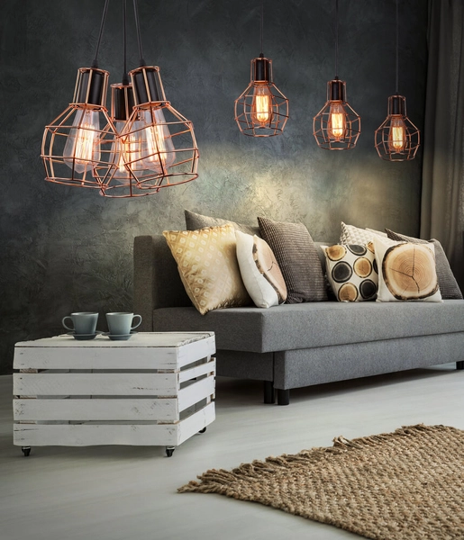 Druciana lampa wisząca Carron metalowa czarna miedziana