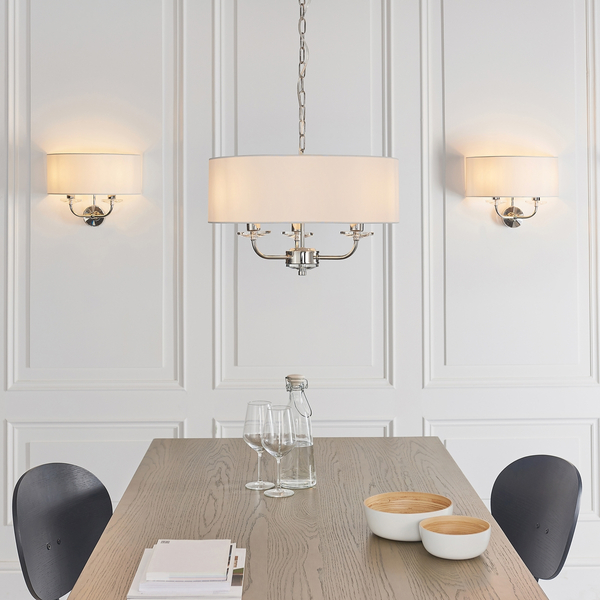 Lampa wisząca z abażurem Nixon 60129 Endon na łańuchu ecru nikiel