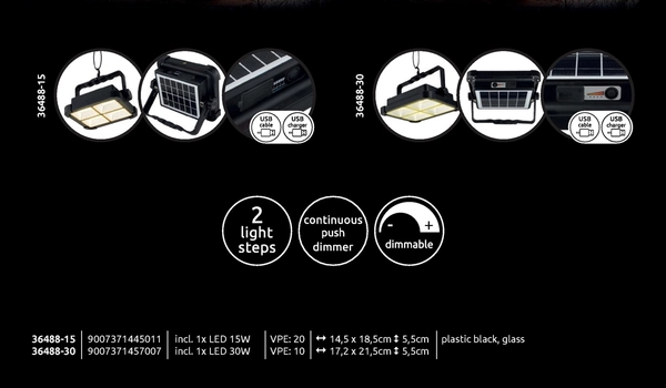 Lampa zewnętrzna przenośna Solar 36488-15 Globo LED 15W 4000K IP44 czarna