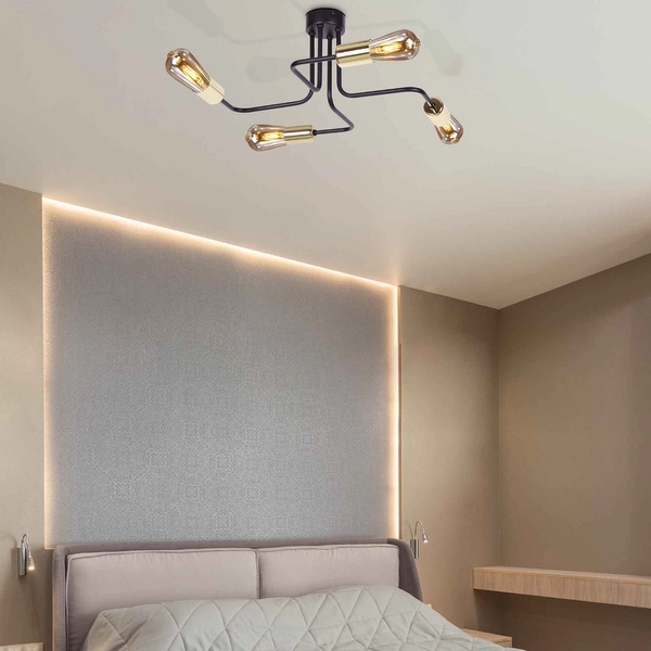 Sufitowa lampa retro KUGA K-4942 plafon do sypialni czarny złoty