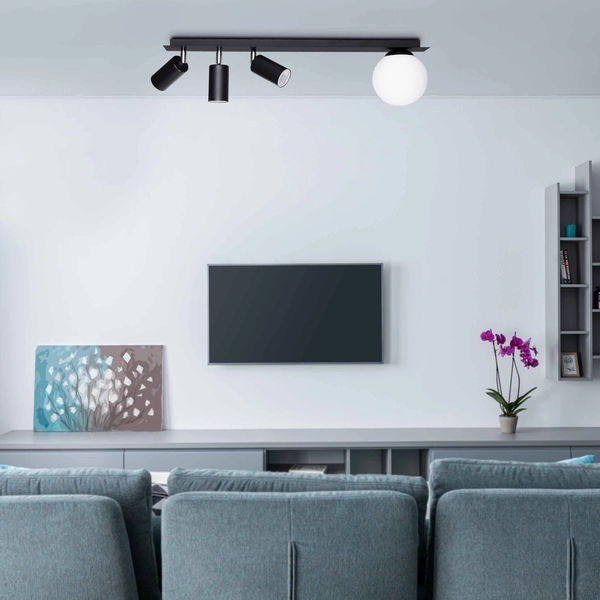 Sufitowa lampa czarna Albio K-4136 Kaja regulowane reflektorki kula do salonu