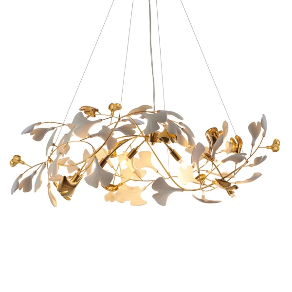 Żyrandol ceramiczny BOTANIKA biały złoty dekoracyjny 6xG9 do salonu XY080P-L1000 gold