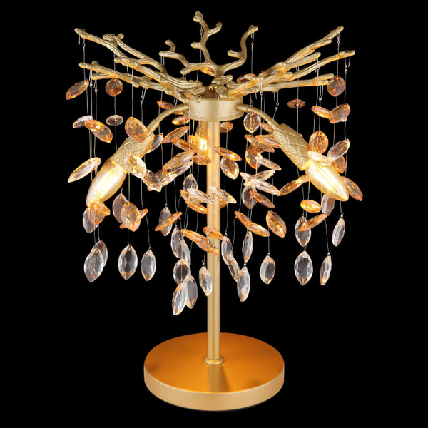 Kryształowa nocna lampka Queena 64138TG glamour bursztynowa złota