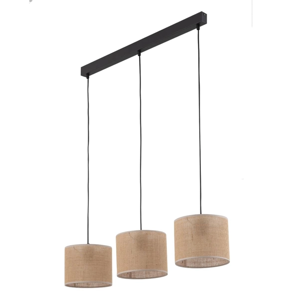 Potrójna lampa wisząca Juta 4597 TK Lighting okrągła ekologiczna czarna beżowa