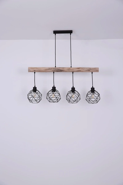 Lampa wisząca Theodor 154 16-4 druciana czarna drewniana