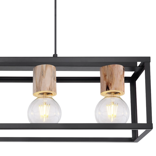Wisząca LAMPA hygge HAGAR 15476-4H Globo metalowa OPRAWA prostokątny ZWIS industrialna klatka czarna drewniana czarna drewniana