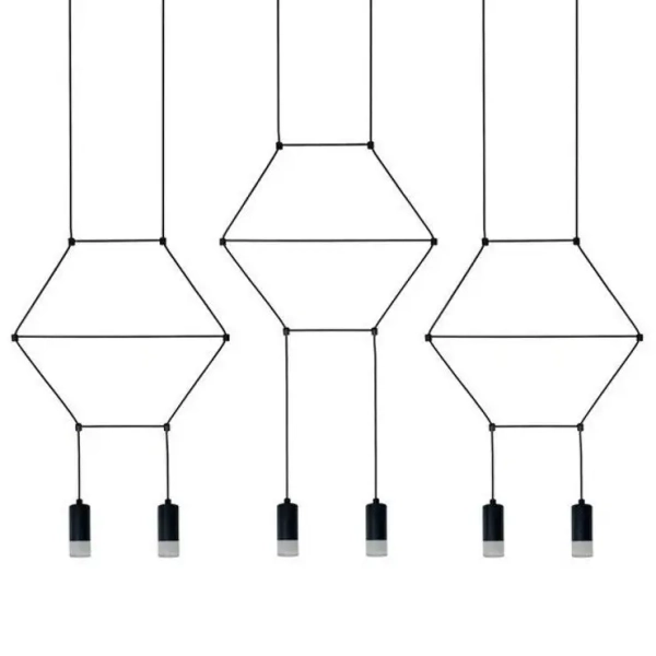 Geometryczna lampa zwisowa Linea XT100-6P Step tuby czarna