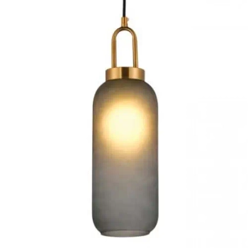 Industrialna lampa wisząca 19176 szklana do salonu nad stół mosiądz szary