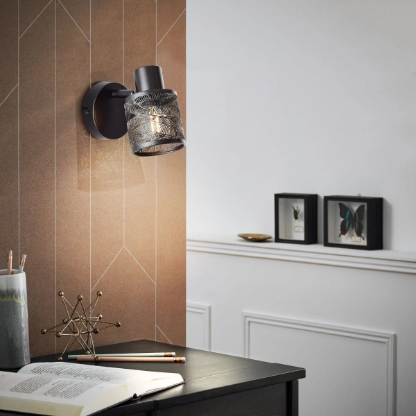 Ażurowy kinkiet ścienny Bano 99868/76 do przedpokoju metalowy czarny