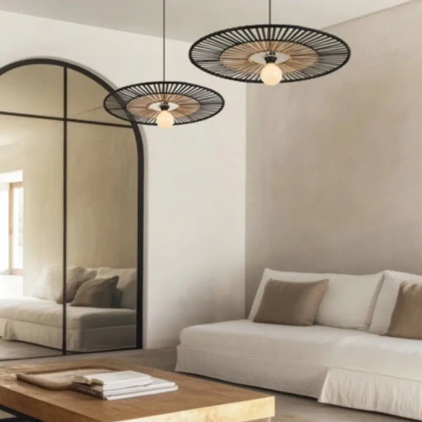 Wisząca bambusowa lampa 19104 dysk do jadalni nad stół czarny