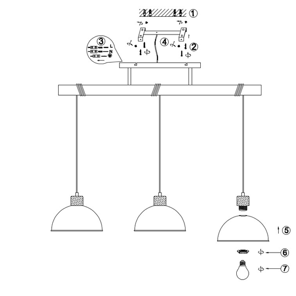 Wisząca LAMPA industrialna DELHI 303400367 Trio loftowa OPRAWA kopuły ZWIS drewniana belka nikiel brązowa