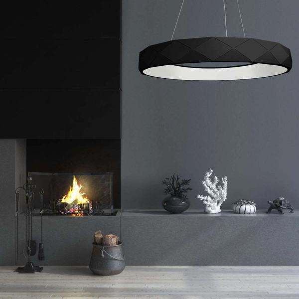 Wisząca LAMPA geometryczna REUS LP-8069/1P LED BK Light Prestige metalowa OPRAWA okrągła LED 36W 4000K pierścień zwis czarny