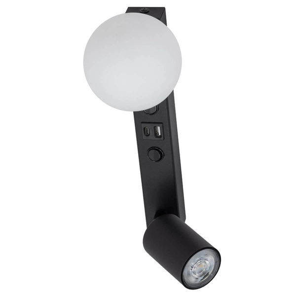 Kinkiet naścienny z ładowarką USB Vox 10152 bańka regulowany czarny biały