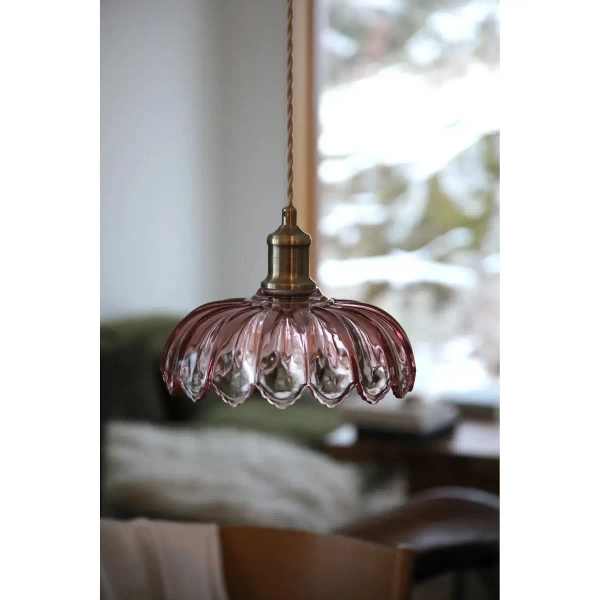 Wisząca lampa KURAGE różowa 109178 1xE27 retro szklana do pokoju