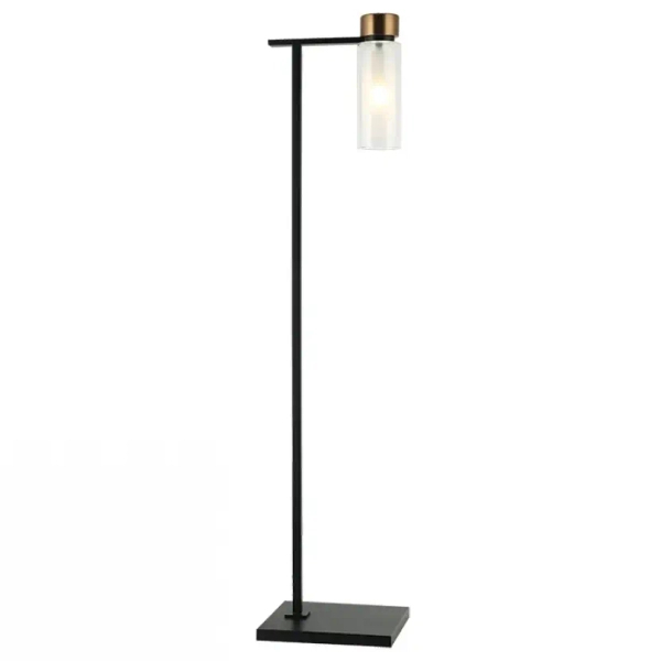 Loftowa stojąca lampa do biura 22136 szklana tubka mosiądz czarny