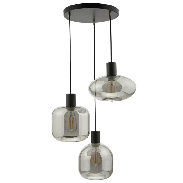 Potrójna lampa wisząca Aiden AID0310 szklane kule przydymione czarny