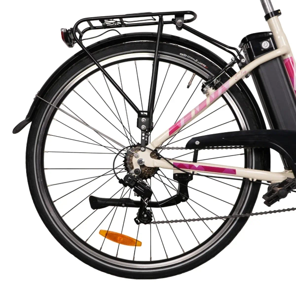 Rower elektryczny z koszykiem Goldbike 326942 28" do 80 km 42V / 2A różowy