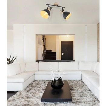 Industrialna LAMPA sufitowa WIHO 54018-2S Globo metalowa OPRAWA regulowane reflektorki czarne drewno