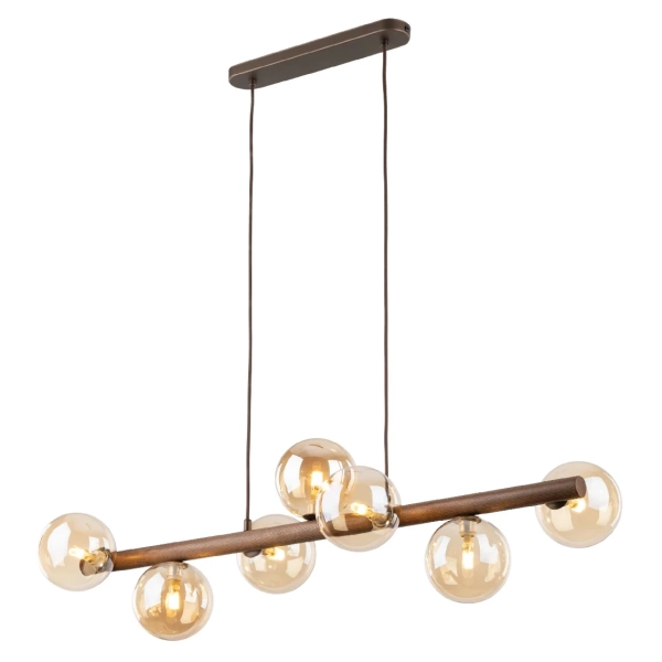 Molekułowa lampa wisząca Estera Wood 11096 na belce bursztynowy brązowy