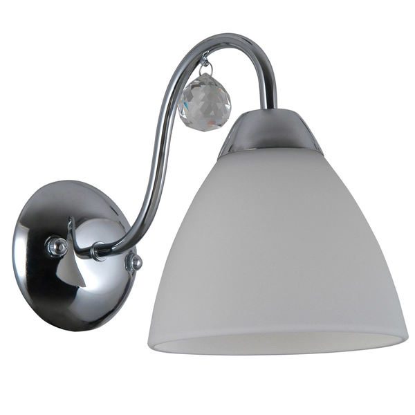 LAMPA ścienna LUGANO WL-5643-1 Italux szklana OPRAWA kinkiet na wysięgniku z kryształkiem chrom biały