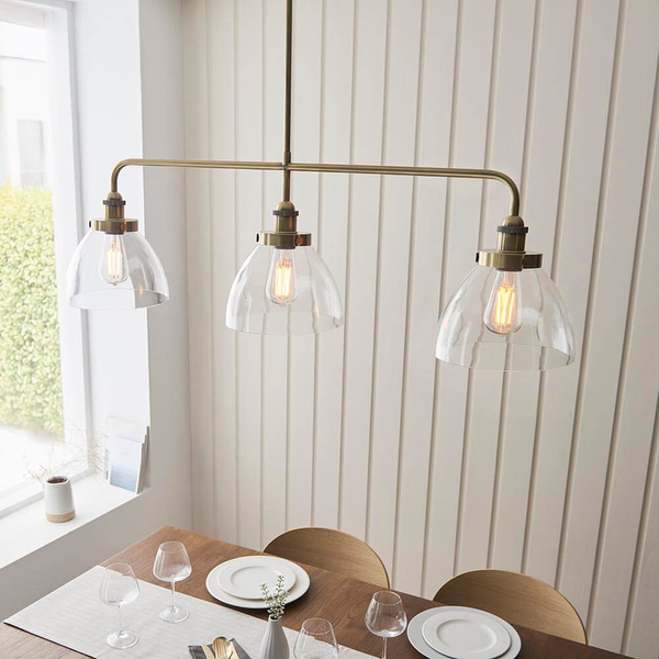 Sufitowa lampa potrójna Hansen 103014 szklana metalowa mosiądz