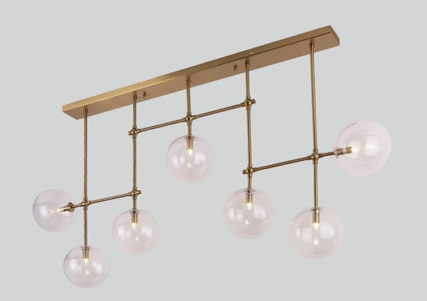 Lampa wisząca LOLLIPOP P0295 listwa szklane kule mosiądz przezroczysty