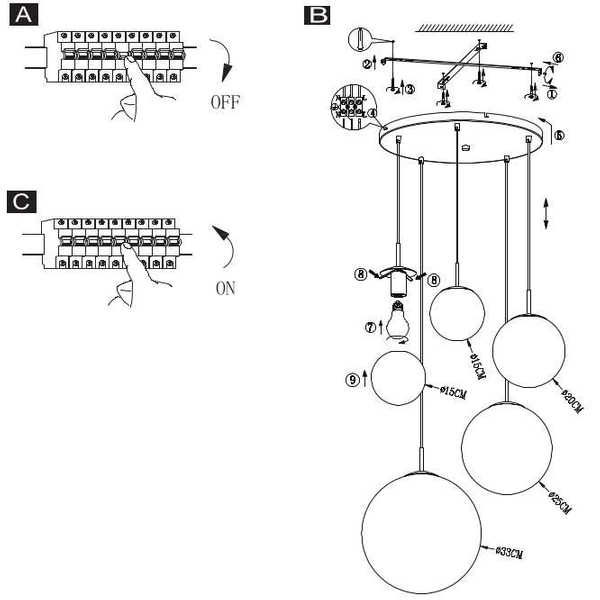 LAMPA wisząca VARUS 15851-5 Globo szklana OPRAWA zwis kaskada szklane kule balls chrom przezroczyste