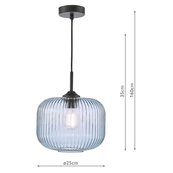 Szklana wisząca lampa Demarius DEM0123 do przedpokoju niebieska czarna