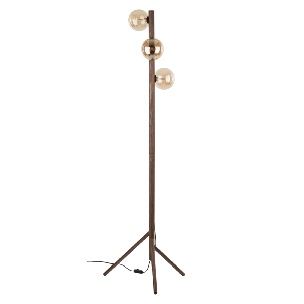 Podłogowa lampa stojąca Estera Wood 16151 do salonu bursztynowa brązowa