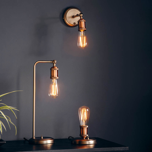 Stołowa lampka retro Hal 76339 z włącznikiem miedziany cyna