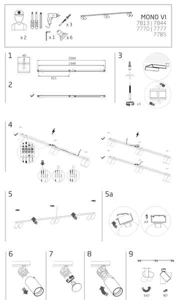 6-punktowa lampa reflektorowa Mono 7770 metalowa do salonu czarna