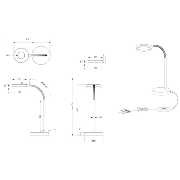 Biurkowa lampka na peszlu RENNES R52411106 LED 4W 3000K chrom