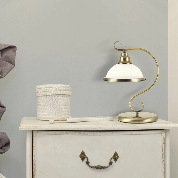 Stołowa LAMPA stojąca ELISETT 2752 Rabalux metalowa LAMPKA klasyczna nocna szklany klosz dzwonek kopuła brąz biała