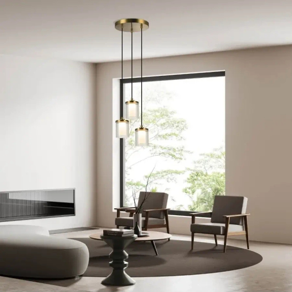 Potrójna lampa wisząca 23021 LED 20W 3000K tubki żebrowane złote białe