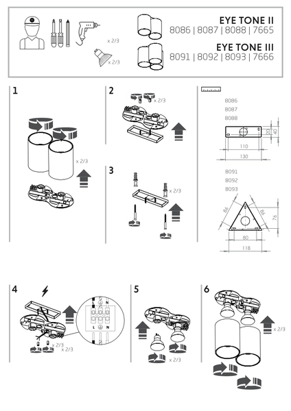 Metalowe tuby natynkowe Eye Tone 8091 plafon do gabinetu czarny