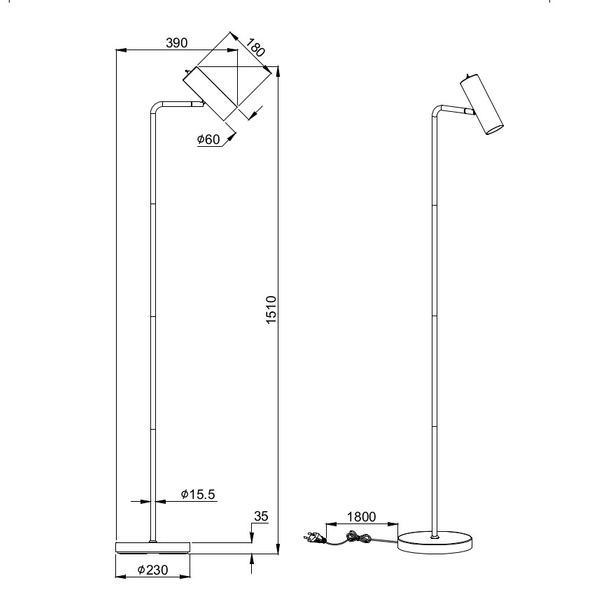 Lampa podłogowa VANTOS DL132412400 czarna tuba stojąca do gabinetu