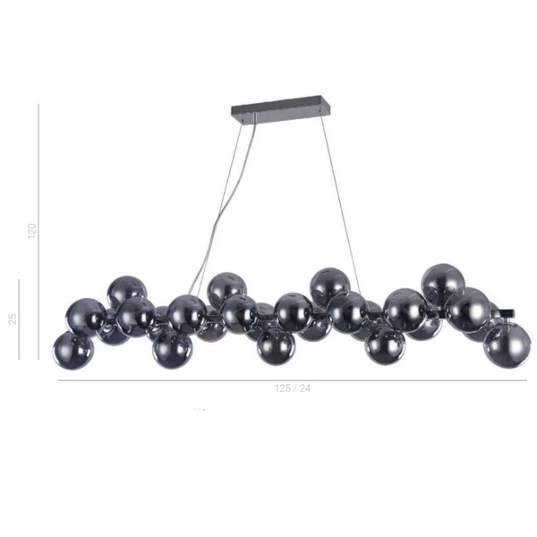 Wisząca LAMPA loftowa CABELLA PND-5252-A-25-CH+SMK Italux szklana OPRAWA molekuły ZWIS kule balls bubbles chrom przydymiony