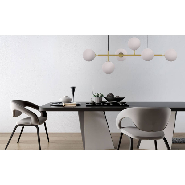 Modernistyczna lampa wisząca ALISA LP-005/6P WH Light Prestige metalowa oprawa szklane kule zwis złoty biały