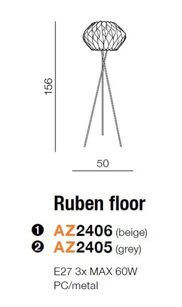 Stojąca lampa salonowa Ruben podłogowa design szara