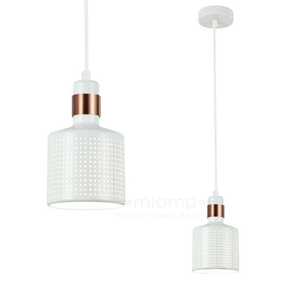 Wisząca lampa ażurowa RESTENZA PND-2439-1-WH metalowy tuba biała miedziana