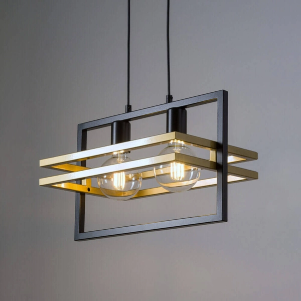 Wisząca lampa salonowa Merci prostokąty czarne złote