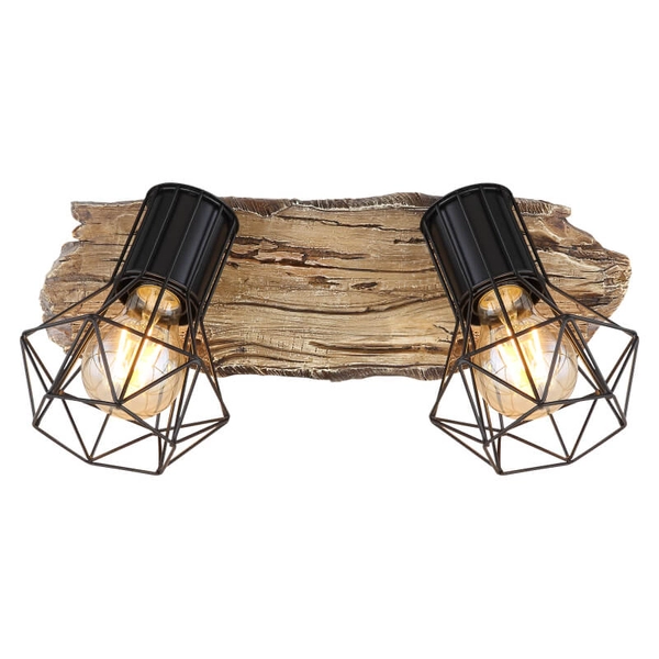 Sufitowa lampa rustykalna Priska 54017W-2 drewno czarna