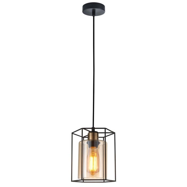 Industrialna lampa wisząca Kalula PND-78901-1-BK+AMB kuchenny zwis czarny bursztynowy