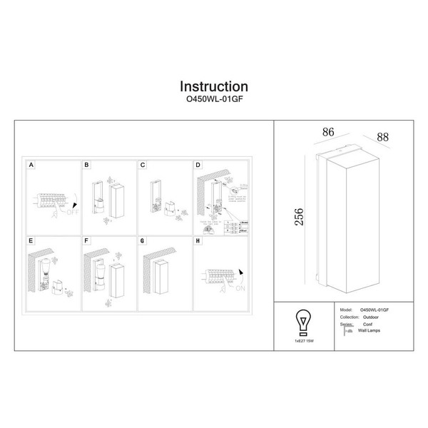 Prostokątna lampa naścienna Conf O450WL-01GF Maytoni IP65 grafitowy