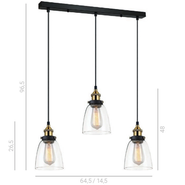 Skandynawska LAMPA wisząca FRANCIS MDM-2563/3 GD+CL Italux szklana OPRAWA zwis kaskada na listwie przezroczysta