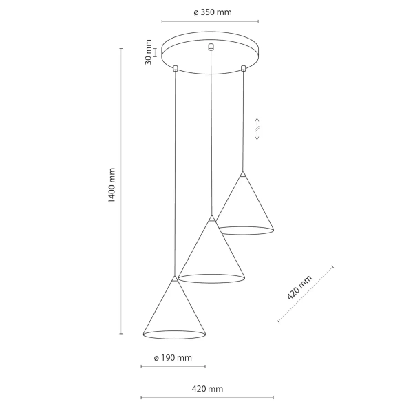 Lampa stożkowa wisząca CONO 10067 potrójna czarny