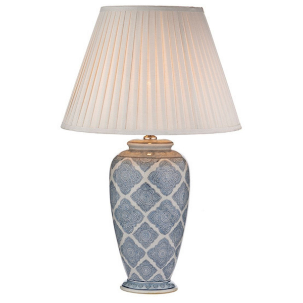 Klasyczna lampa stołowa Ely ELY4223+S1098 Dar Lighting ornament biała niebieska