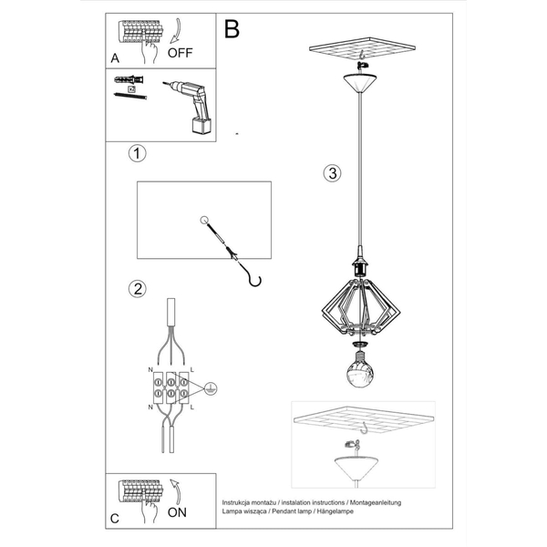 Skandynawska lampa wisząca SL.0393 drewniana do kuchni
