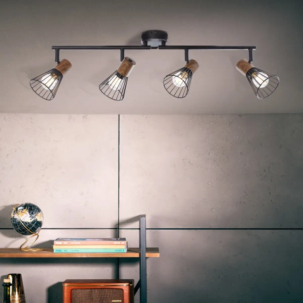 Sufitowa lampa loft Manama 78132/76 metalowa czarna drewniana